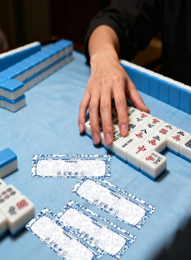FYSUIMU 4Pcs Chinoiserie Floral Mahjong Card Guide Line Finder Classic Blue Flower Mahjong Rule Helper Strategy Tool for Beginners Players Game Competition Party Accessories Supplies - Image 5